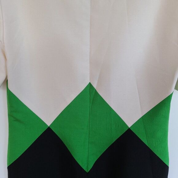 Richard Warren 100% Silk Dress Color Block Cream Green Navy Size 4 Hong Kong - Picture 12 of 16